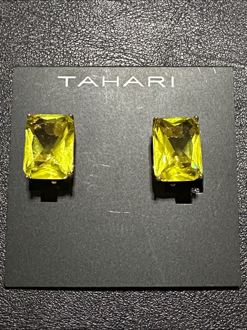 TAHARI Fluorescent Green Rhinestone Statement Clip On Earrings